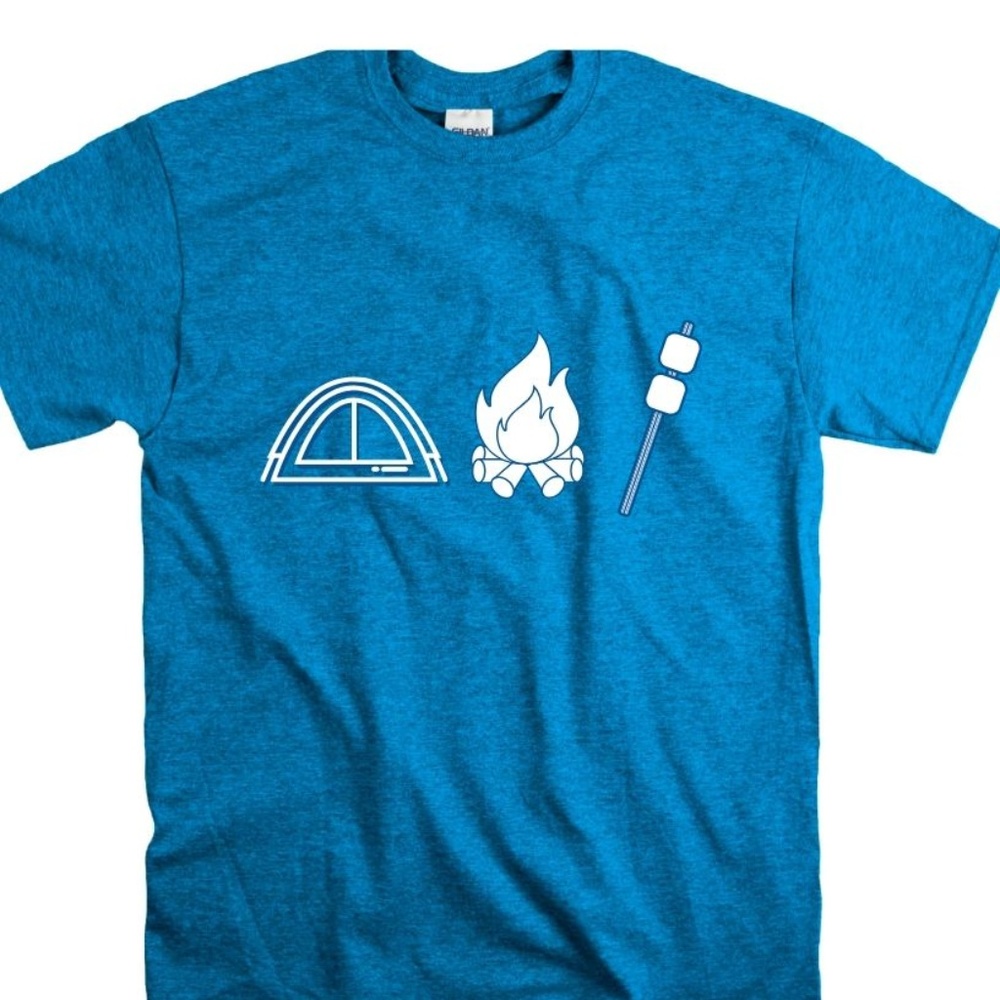Tent camping t shirt summer vacation unisex blue